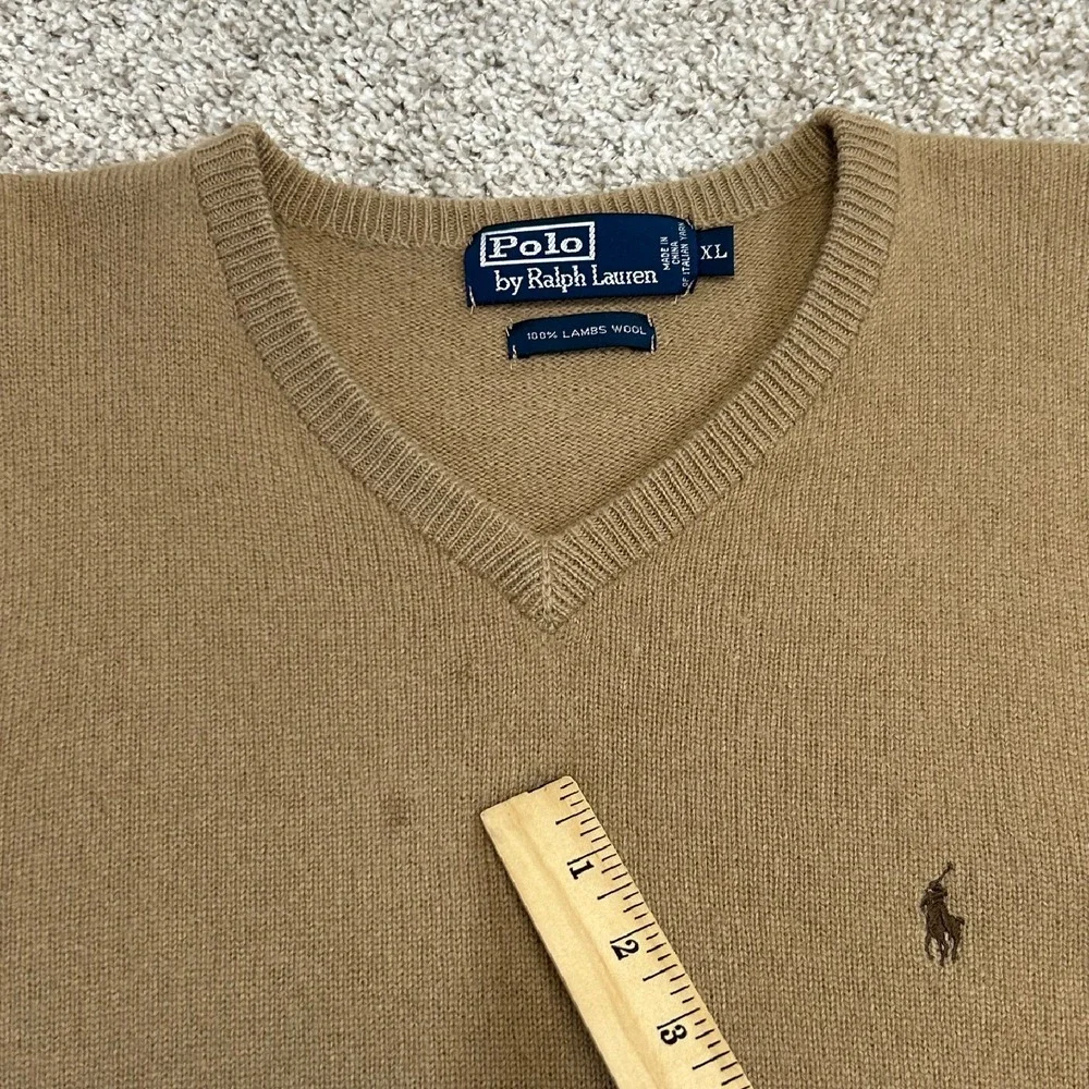 Polo Ralph Lauren 100% Lambs Wool Italian Yarn V-Neck Sweater Men‎ Size XL